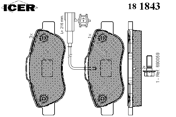 Колодки гальмівні (передні) Fiat Panda 03-/500/500C 07-/Ford Ka II 08-16 (+датчик)