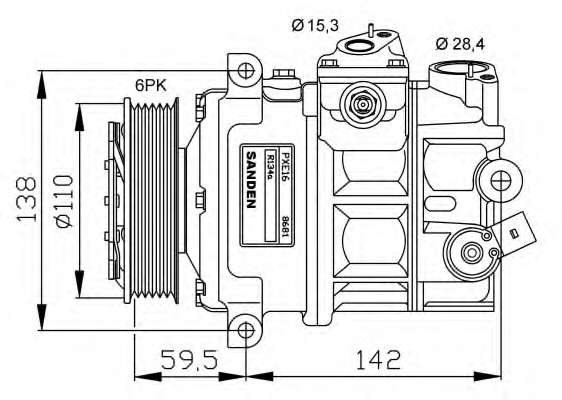 Компресор кондиціонера VW Caddy III/IV 1.6-2.0 TDI 03-/Crafter 2.5TDI 06-13/T6 2.0 TDI 15-