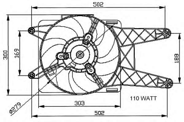 Вентилятор радіатора Fiat Seicento 1.1 98-10 (з дифузором)