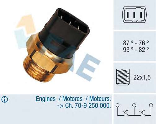 Датчик увімкнення вентилятора VW T3/T4 82-95 (3 конт.) (93-82/87-76°C)