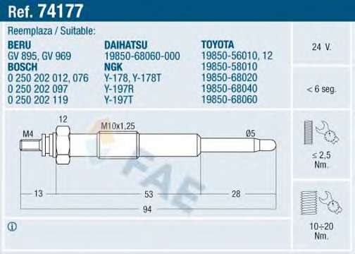 Свічка розжарювання Toyota Land Cruiser 3.0D-4.2D 69-99
