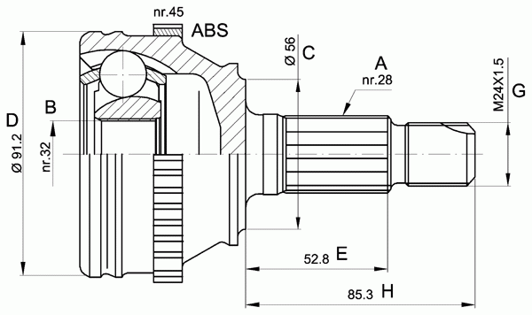 Шарнирный комплект, приводной вал