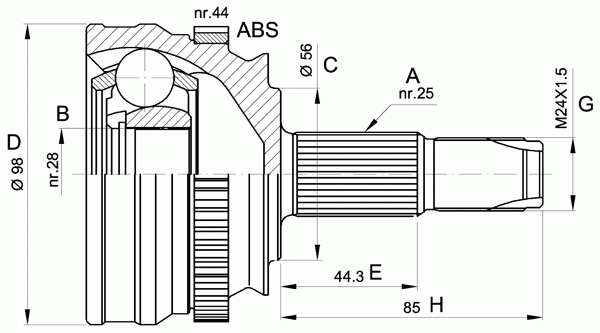 Шарнирный комплект, приводной вал