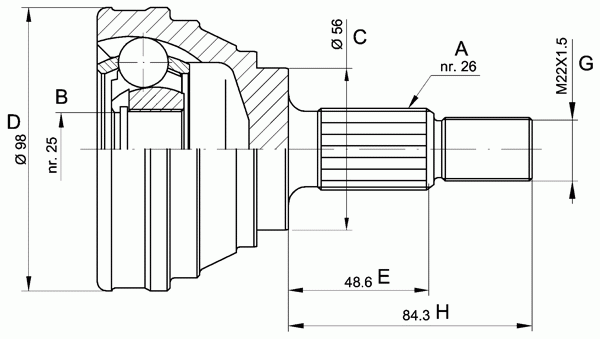 Шарнирный комплект, приводной вал