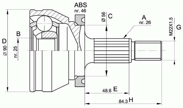 Шарнирный комплект, приводной вал