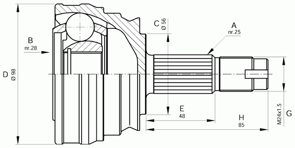 Шарнирный комплект, приводной вал