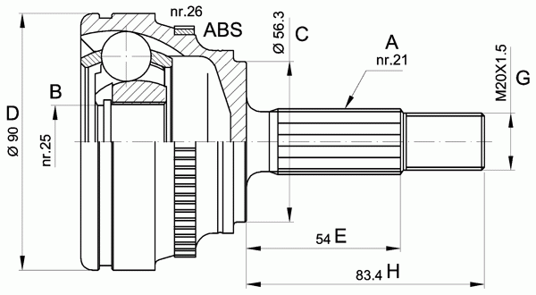 Шарнирный комплект, приводной вал
