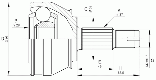 Шарнирный комплект, приводной вал