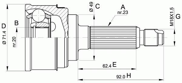 Шарнирный комплект, приводной вал