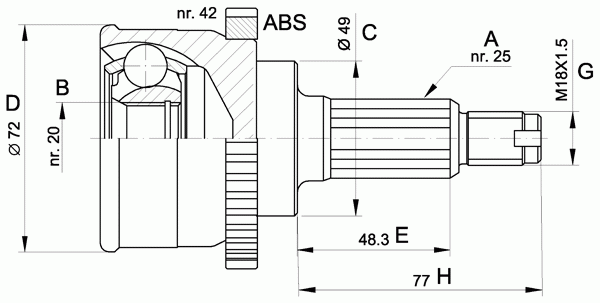 Шарнирный комплект, приводной вал