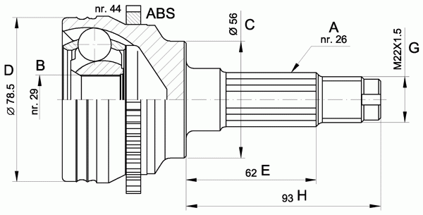 Шарнирный комплект, приводной вал
