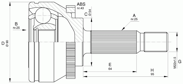 Шарнирный комплект, приводной вал