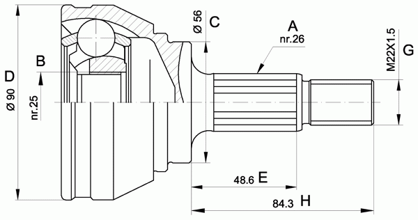 Шарнирный комплект, приводной вал