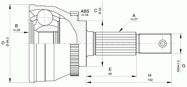 Шарнирный комплект, приводной вал