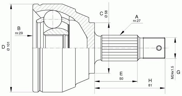 Шарнирный комплект, приводной вал