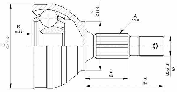 Шарнирный комплект, приводной вал