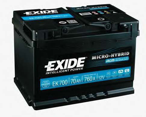 exide-ek700 Акумуляторна батарея 70Ah/760A (278x175x190/+R/B13) (Start-Stop AGM)