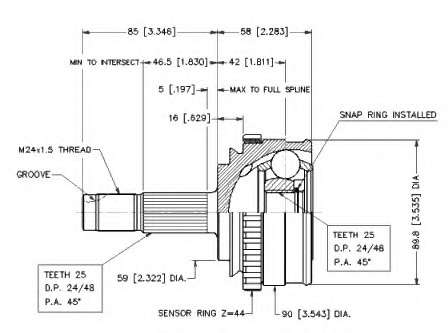 Шарнирный комплект, приводной вал